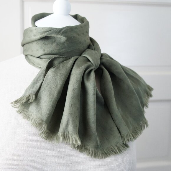 Vintage Valentino Dark Sage Green 100% Silk Scarf - Picture 7 of 12